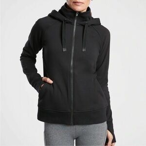 Athleta Triumph Full Zip Hoodie Black XS Thumbholes Athletic Jacket
